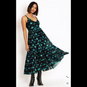 NEW LIMITED - Blackmilk S Scarab Teal Sheer Midaxi Dress